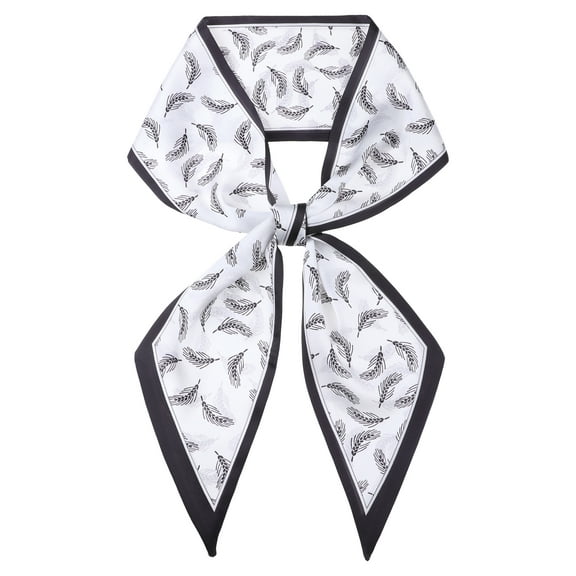 INSPIRE CHIC Women Fashion Printed Skinny Long Scarves, Satin Silky Black White Neckerchief Ribbon Headband 57.1x5.1" Wheat Pattern