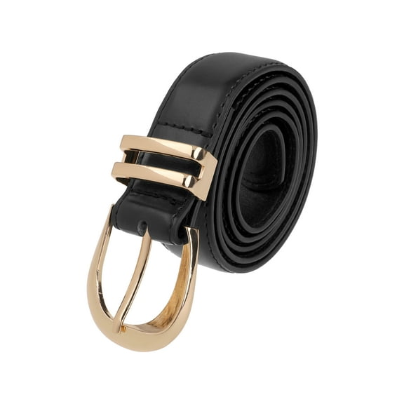 INSPIRE CHIC Women Gold Buckle Pure Belts, 1.1" Width Causal Simple Faux Leather Waistband for Men and Women 43.3x1.1"(LxW) Black