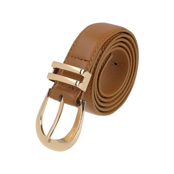 INSPIRE CHIC Women Gold Buckle Pure Belts, 1.1" Width Causal Simple Faux Leather Waistband for Men and Women 43.3x1.1"(LxW) Caramel