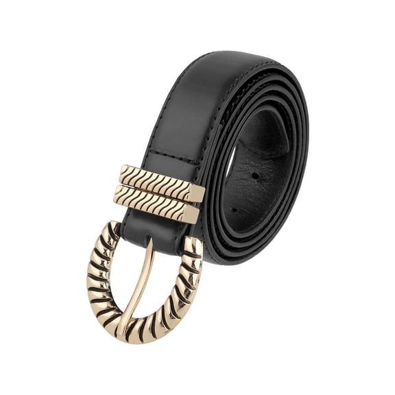 INSPIRE CHIC Women Gold Buckle Vintage Belts, 1.1" Width Classic Faux Leather Waistband for Jeans Pants Dresses 43.3x1.1"(LxW) Black