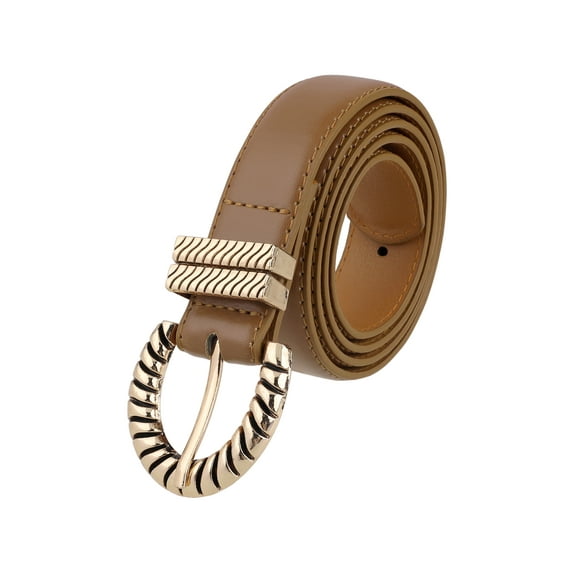 INSPIRE CHIC Women Gold Buckle Vintage Belts, 1.1" Width Classic Faux Leather Waistband for Jeans Pants Dresses 43.3x1.1"(LxW) Brown