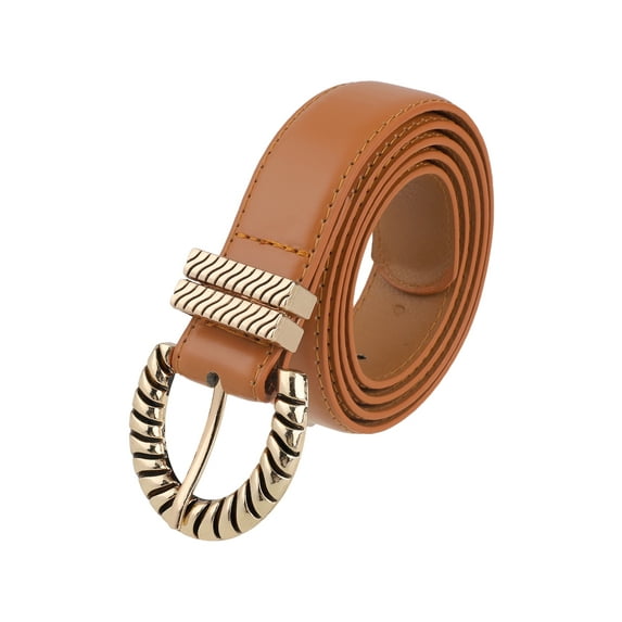 INSPIRE CHIC Women Gold Buckle Vintage Belts, 1.1" Width Classic Faux Leather Waistband for Jeans Pants Dresses 43.3x1.1"(LxW) Red Brown