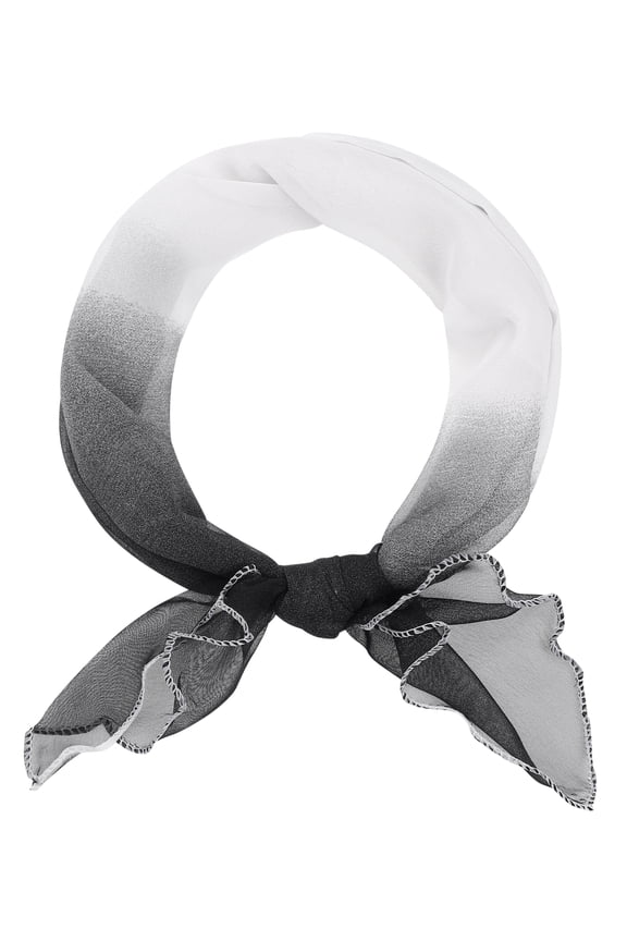 Women Gradient Color Chiffon Small Square Scarf, Colorful Lightweight Soft Sheer Ruffle Scarves Neckerchief 23.6x23.6" Black Gray White