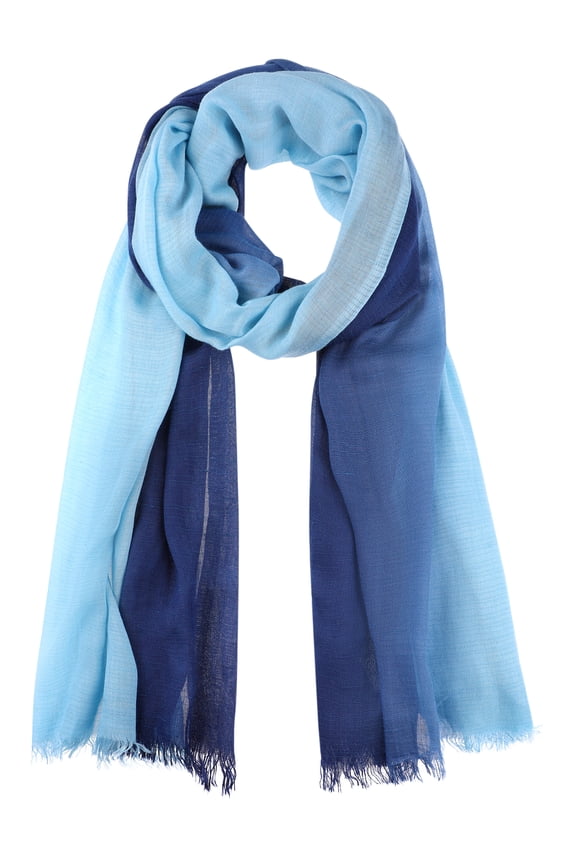 Women Gradient Color Ombre Cotton Linen Scarves, Soft Neckerchief Hijab Head Scarf Wraps Shawl 74.8"x35.4" Blue