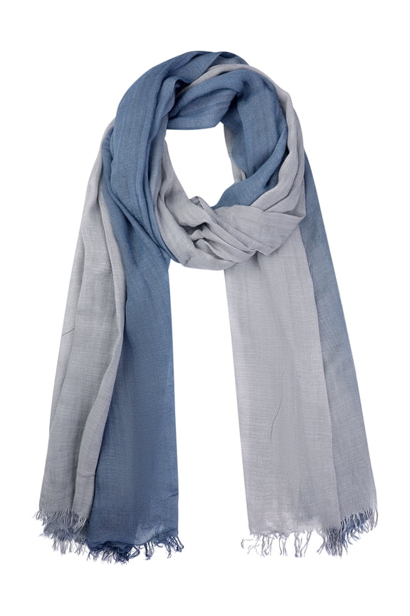 Women Gradient Color Ombre Cotton Linen Scarves, Soft Neckerchief Hijab Head Scarf Wraps Shawl 74.8"x35.4" Gray Blue+Light Gray