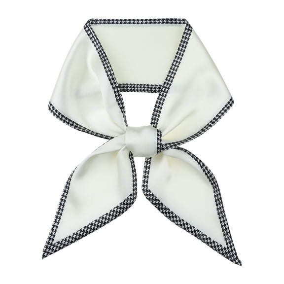 INSPIRE CHIC Women Houndstooth Skinny Long Scarves, Satin Silky Ribbon Hair Band Neckerchief Neck Scarf 37.4x3.5" Beige