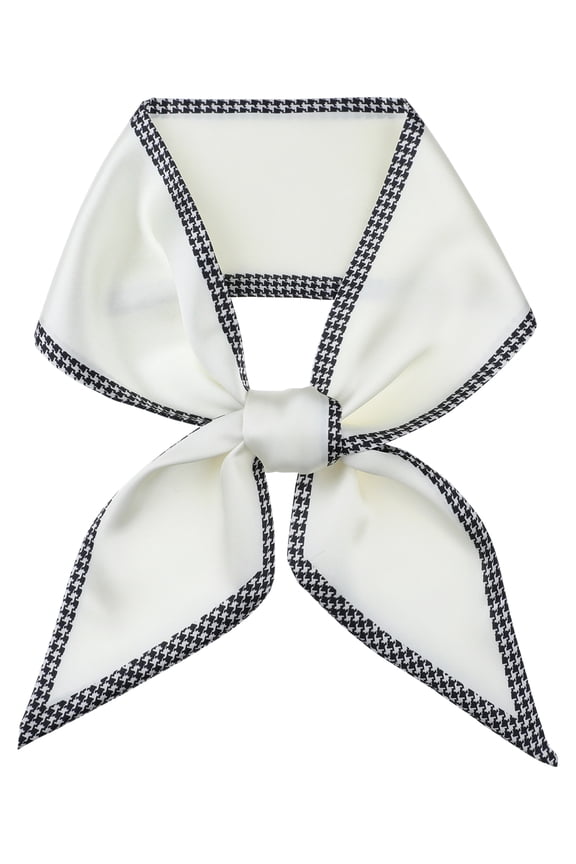 Women Houndstooth Skinny Long Scarves, Satin Silky Ribbon Hair Band Neckerchief Neck Scarf 37.4x3.5" Beige