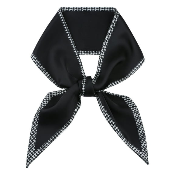 INSPIRE CHIC Women Houndstooth Skinny Long Scarves, Satin Silky Ribbon Hair Band Neckerchief Neck Scarf 37.4x3.5" Black