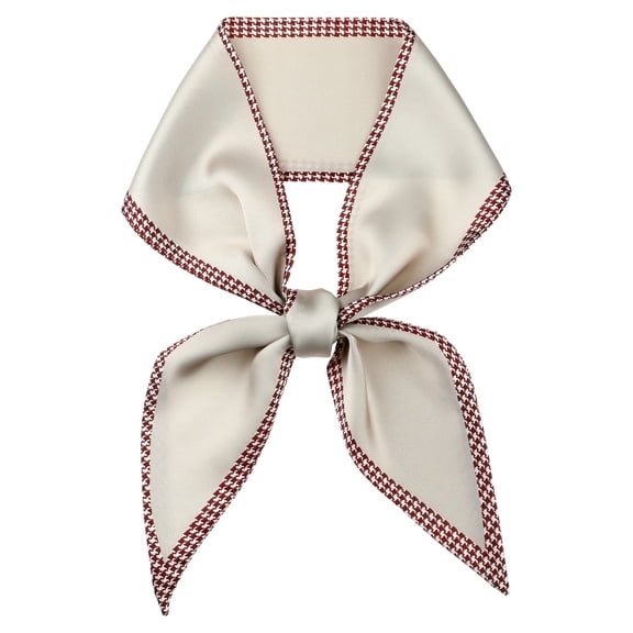INSPIRE CHIC Women Houndstooth Skinny Long Scarves, Satin Silky Ribbon Hair Band Neckerchief Neck Scarf 37.4x3.5" Light Khaki