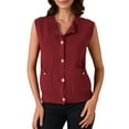 thumbnail image 1 of INSPIRE CHIC Women Knit Sweater Vest Button Down Sleeveless Tank Tops Casual Sweaters Cardigans with Pockets  S Wine Red, 1 of 6