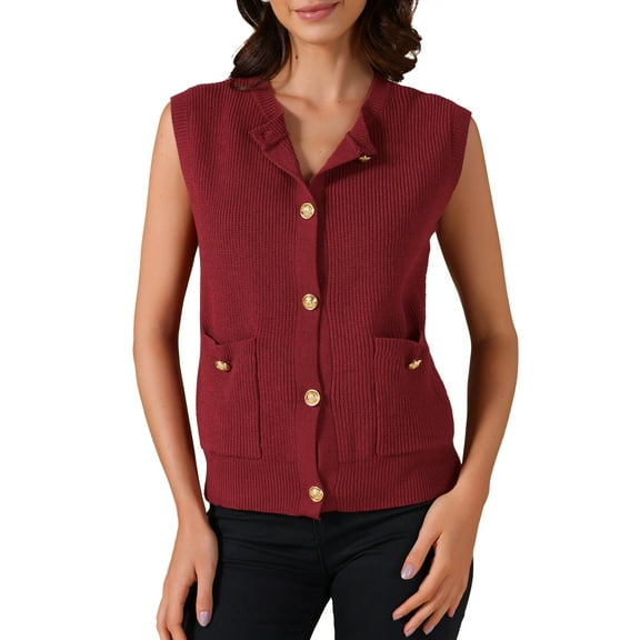 INSPIRE CHIC Women Knit Sweater Vest Button Down Sleeveless Tank Tops Casual Sweaters Cardigans with Pockets  S Wine Red