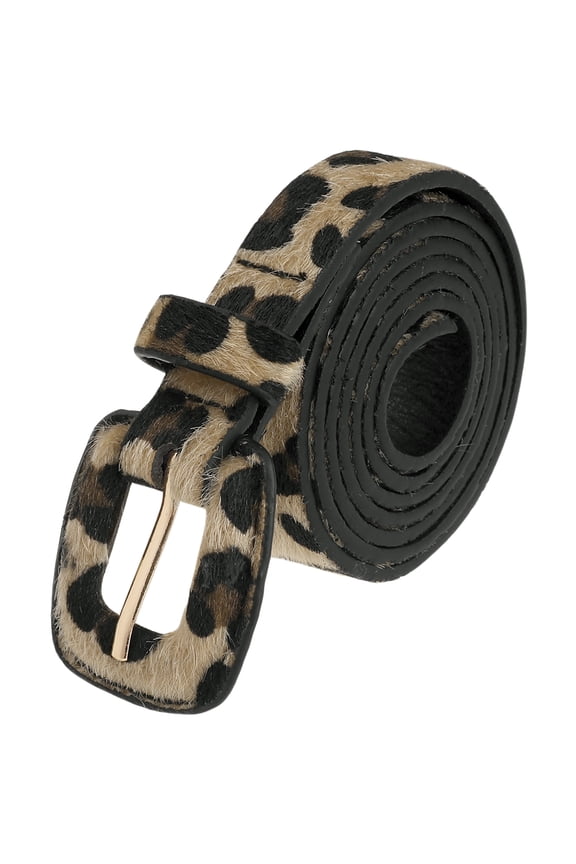 Women Leopard Printed Retro Belts, 0.7" Width Faux Leather Fur Waistband for Jeans Pants Dresses 44.9x0.7"(LxW) Black Khaki