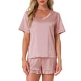thumbnail image 1 of INSPIRE CHIC Women's Satin Pajama Set Short Sleeve Shirts with Ruffle Shorts Loungewear XS Pink, 1 of 6