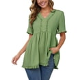 thumbnail image 1 of INSPIRE CHIC Women Maternity Blouses Boho Ruffled V Neck Short Sleeve Shirts Flowy Loose Casual Tops Clothing 2025 Green L, 1 of 5