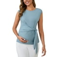 thumbnail image 1 of INSPIRE CHIC Women Maternity Tie Waist Blouse Cap Sleeve Summer 2025 T-Shirt Office Work Small Blue, 1 of 6