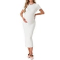 thumbnail image 1 of INSPIRE CHIC Women Maternity Dress Rib Bodycon Midi Short Sleeve Side Stretchy Ruched Pregnancy 1 Piece Photoshoot Babyshower Large White, 1 of 6
