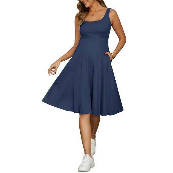 INSPIRE CHIC Women's Maternity Dresses A-Line Sleeveless Summer Sundress Flare Tank Dress with Pockets XL Blue