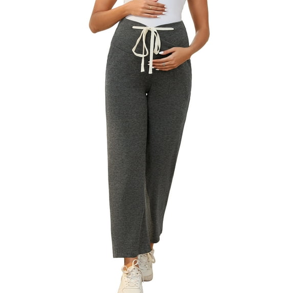 INSPIRE CHIC Women Maternity Lounge Pants Over Belly Wide Leg Casual High Waisted Lounge Pants With Pockets Deep Grey X-Large