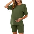 thumbnail image 1 of INSPIRE CHIC Women Maternity Sets Tie Dye 2 Piece Pajamas Outfits Short Sleeve T-shirt and Shorts Set Maternity Loungewear Green Medium, 1 of 6