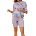 thumbnail image 1 of INSPIRE CHIC Women's Sports Pajamas Maternity Sets Tie Dye/Solid Short Sleeves T-Shirt and Shorts Set Loungewear 2 Piece Outfits Purple Tie Dye Large, 1 of 6