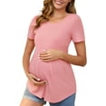 thumbnail image 1 of INSPIRE CHIC Women's Maternity Top Short Sleeve Crewneck Wrinkle Design Blouse Waist Tiered Maternity T-Shirt Pink Large, 1 of 6