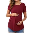 thumbnail image 1 of INSPIRE CHIC Women's Maternity Top Short Sleeve Crewneck Wrinkle Design Blouse Waist Tiered Maternity T-Shirt Red Large, 1 of 6