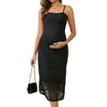 thumbnail image 1 of INSPIRE CHIC Women Mesh Maternity Dress Ruched Side Bodycon Spaghetti Strap Long Cami Pregnancy Dresses Wedding Cocktail Party 2025 Black M, 1 of 6