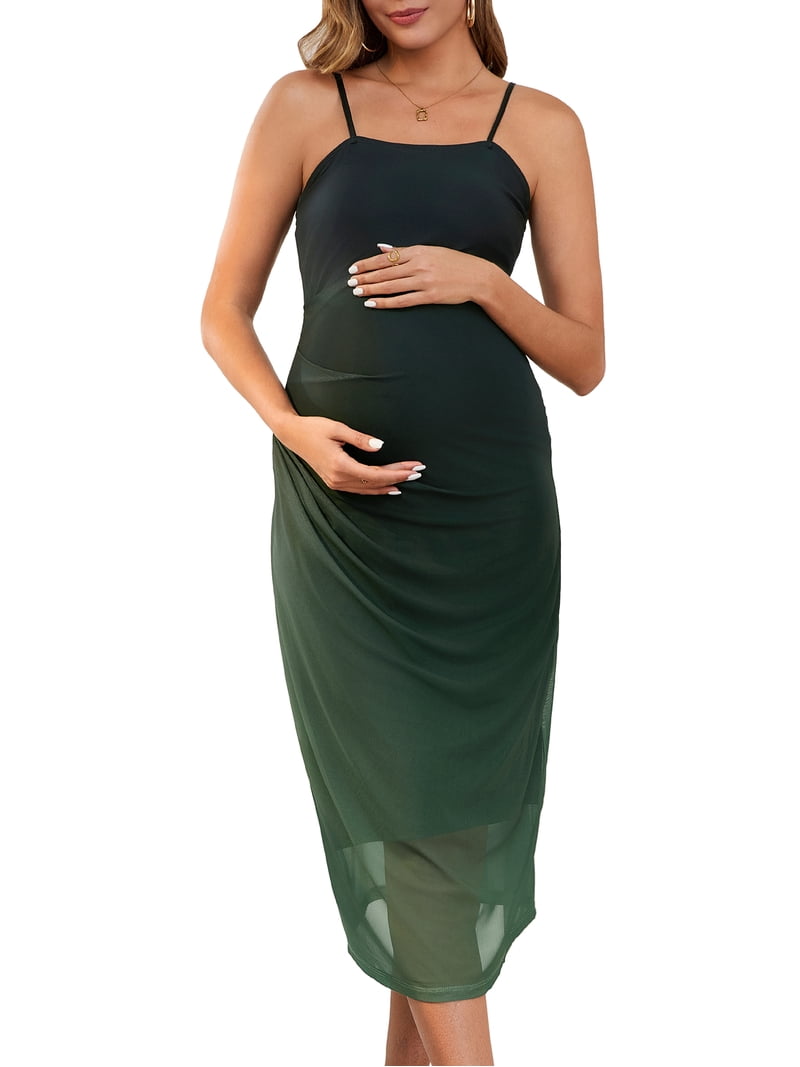 INSPIRE CHIC Women's Maternity Dress Mesh Ruched Side Bodycon Spaghetti  Strap Pregnancy Dresses for Wedding Guest Green M - Walmart.com