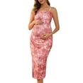 thumbnail image 1 of INSPIRE CHIC Women Mesh Maternity Dress Ruched Side Bodycon Spaghetti Strap Long Cami Pregnancy Dresses Wedding Cocktail Party 2025 Red Floral M, 1 of 6
