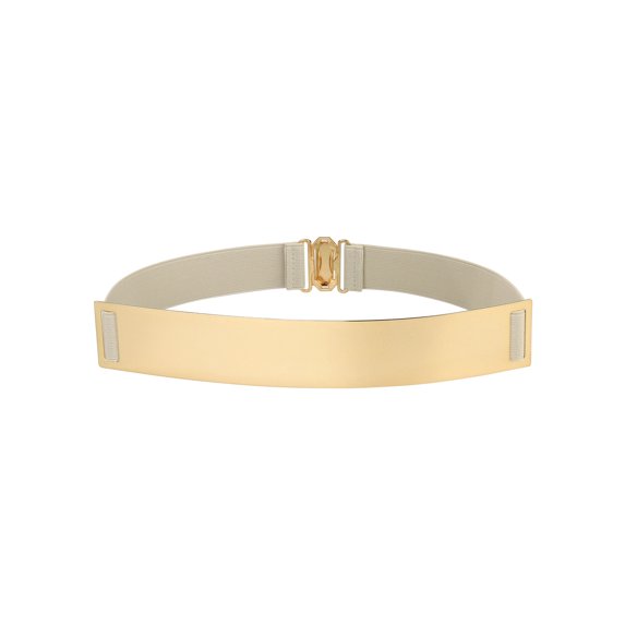 INSPIRE CHIC Women Metal Shiny Polished Gold Mirror Stretch Waist Dress Belts Apricot Metal width:4cm/1.57"(M)