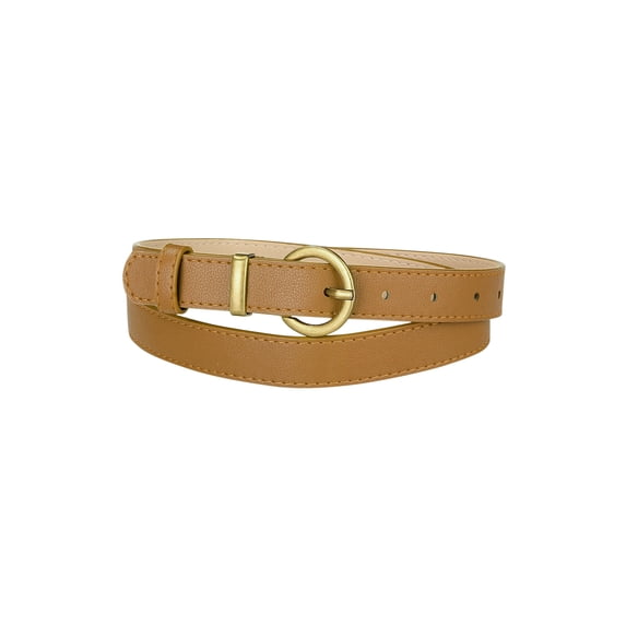 INSPIRE CHIC Women PU Leather Belts Bronze Metal Pin Buckle Thin Waist Belts for Jeans Dress Fit waist 80-96cm/31.5-37.8" Brown