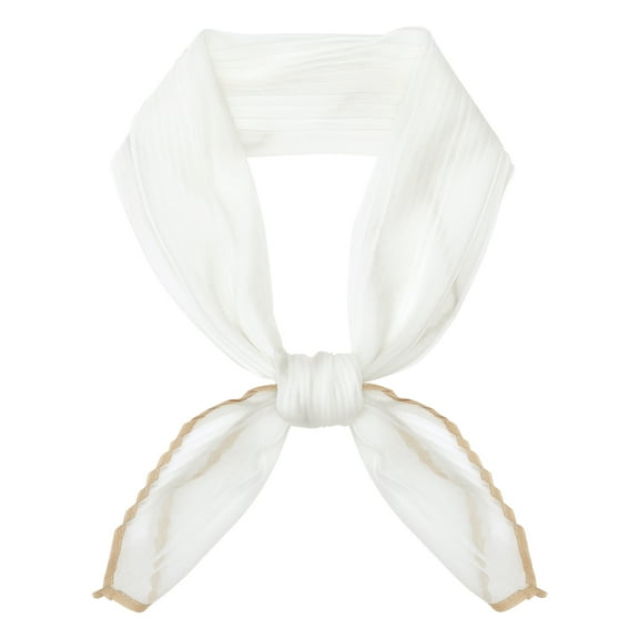INSPIRE CHIC Women Pleated Chiffon Scarves, Contrast Color Trim Semi Sheer Stretchy Gauze Neck Scarf Neckerchief 43.3x19.7" Cream