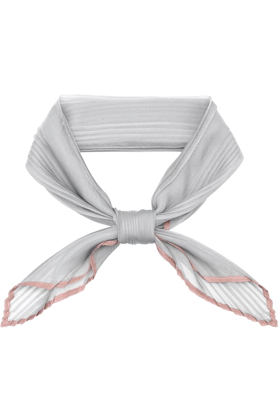 Women Pleated Chiffon Scarves, Contrast Color Trim Semi Sheer Stretchy Gauze Neck Scarf Neckerchief 43.3x19.7" Gray