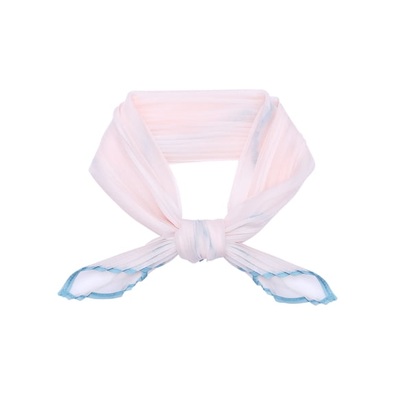 INSPIRE CHIC Women Pleated Chiffon Scarves, Contrast Color Trim Semi Sheer Stretchy Gauze Neck Scarf Neckerchief 43.3x19.7" Light Pink
