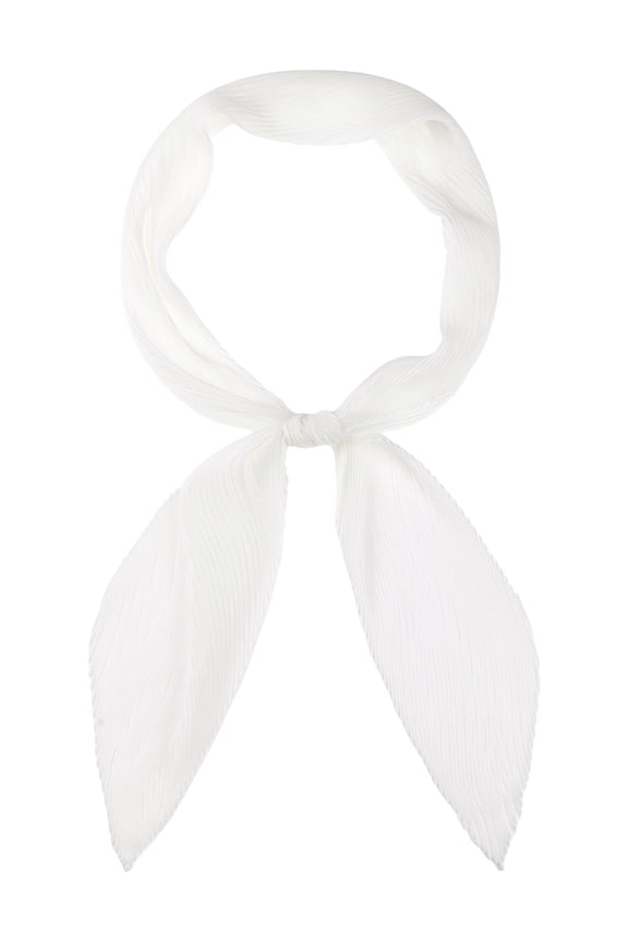 Women Pleated Pure Chiffon Long Scarves, Solid Color Semi Sheer Stretchy Gauze Hair Band Neck Scarf 57.1x3.9" Beige