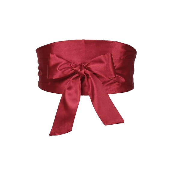 INSPIRE CHIC Women Plus Size Satin Obi Belt, Self-Tie Wrap Wide Sash Waistband Belt for Dress Bridal 22.83-41.73" Red