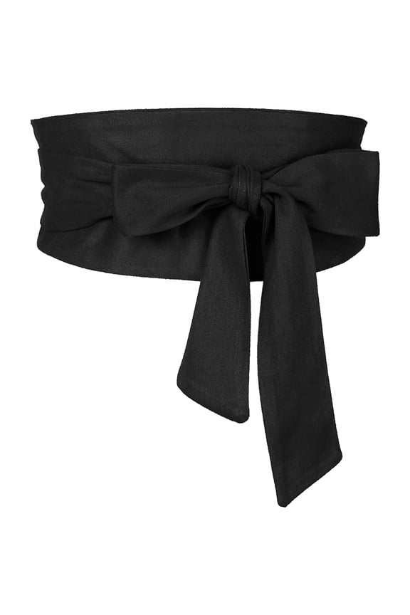 Women Plus Size Solid Obi Belt, Bowknot Self Tie Wrap Wide Sash Waistband Belt for Dress 35.43-45.67" Black