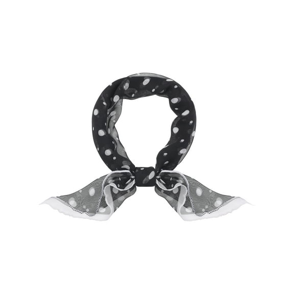 INSPIRE CHIC Women Polka Dots Chiffon Small Square Scarf, 1950s Retro Lightweight Soft Mesh Sheer Ruffle Scarves Neckerchief 23.6x23.6" Black