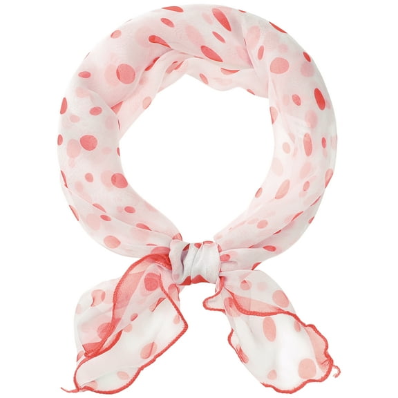 INSPIRE CHIC Women Polka Dots Chiffon Small Square Scarf, 1950s Retro Lightweight Soft Mesh Sheer Ruffle Scarves Neckerchief 23.6x23.6" Red