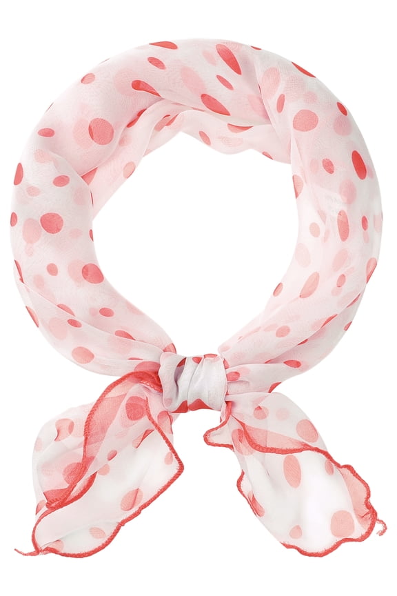 Women Polka Dots Chiffon Small Square Scarf, 1950s Retro Lightweight Soft Mesh Sheer Ruffle Scarves Neckerchief 23.6x23.6" Red