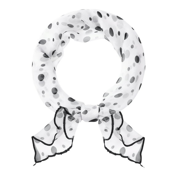 INSPIRE CHIC Women Polka Dots Chiffon Small Square Scarf, 1950s Retro Lightweight Soft Mesh Sheer Ruffle Scarves Neckerchief 23.6x23.6" White