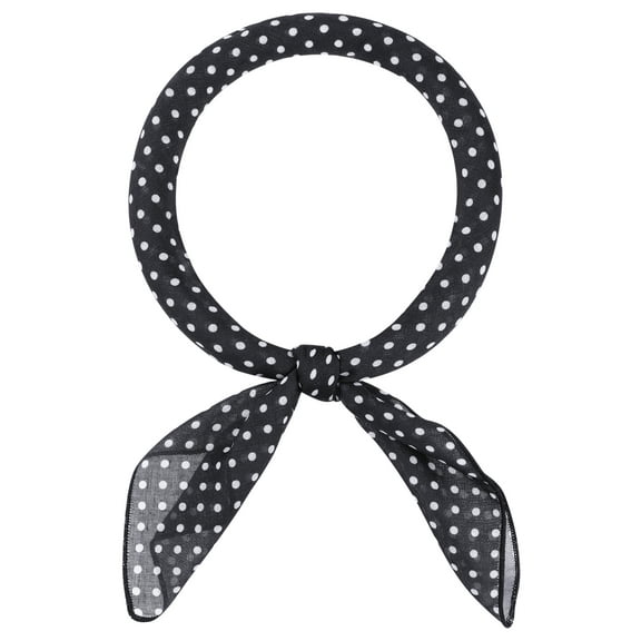 INSPIRE CHIC Women Polka Dots Cotton Linen Scarves, Retro Solid Color Plain Square Neckerchief Neck Scarf 22.8x22.8" Black-More Dots