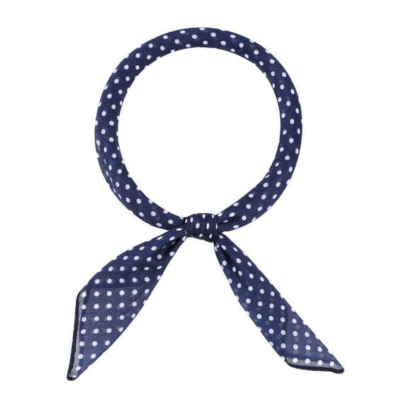 INSPIRE CHIC Women Polka Dots Cotton Linen Scarves, Retro Solid Color Plain Square Neckerchief Neck Scarf 22.8x22.8" Navy Blue-More Dots