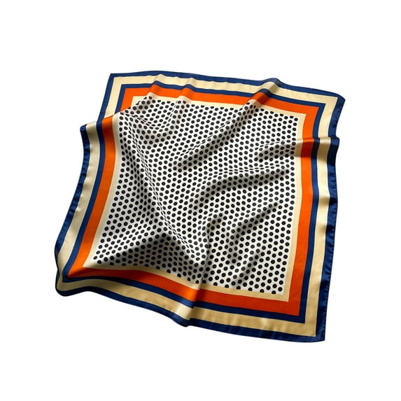 INSPIRE CHIC Women Polka Dots Stripes Printed Scarf, 27.6x27.6" Square Contrast Color Satin Neckerchief Neck Scarves 70x70cm/27.6x27.6"(LxW) Blue Yellow Orange