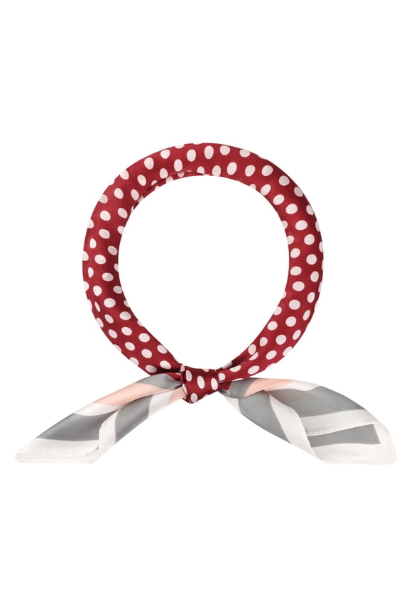 Women Polka Dots Stripes Printed Scarf, 27.6x27.6" Square Contrast Color Satin Neckerchief Neck Scarves 70x70cm/27.6x27.6"(LxW) Pink Grey Red