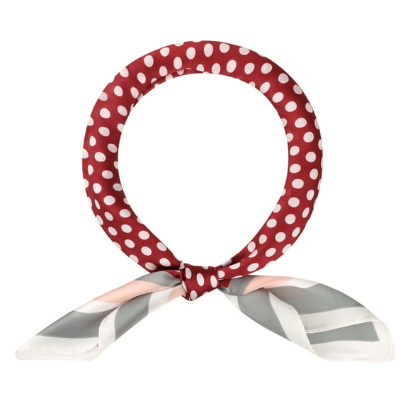 INSPIRE CHIC Women Polka Dots Stripes Printed Scarf, 27.6x27.6" Square Contrast Color Satin Neckerchief Neck Scarves 70x70cm/27.6x27.6"(LxW) Pink Grey Red