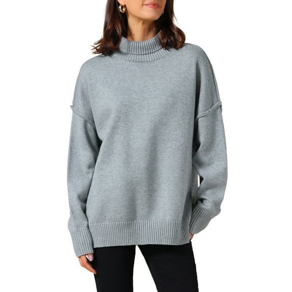 INSPIRE CHIC Women Pullover Sweaters Long Sleeve Mock Neck Loose Oversized Casual Sweater Tops 2025 L Grey