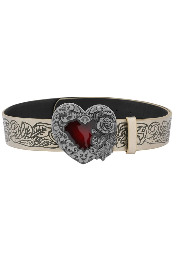 Women Retro Goth Belts, Love Heart Embossed Punk Y2K Western Cowboy Cowgirl Waistband for Dresses Jeans Heart Buckle 42.1x1.5"