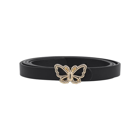 INSPIRE CHIC Women Reversible Faux Leather Belts, 0.5" Width Extra Skinny Thin Belt Butterfly Gold Buckle Waistband for Dress 43.3x0.5"(LxW) Black