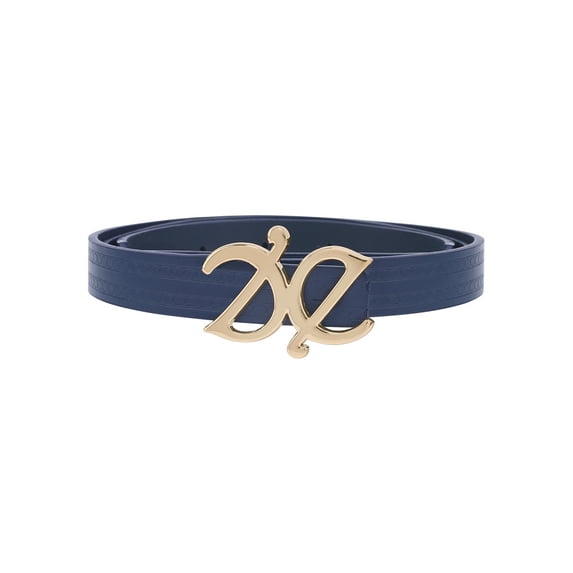 INSPIRE CHIC Women Reversible Faux Leather Belts, 0.7" Width Skinny Thin Jacquard Belt with Gold Buckle Waistband for Dress 43.3x0.7"(LxW) Dark Blue